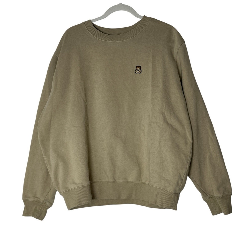 Teddy Fresh Sweatshirt Beige Crewneck‎ Bear Logo Men's Large Basic Outdoor